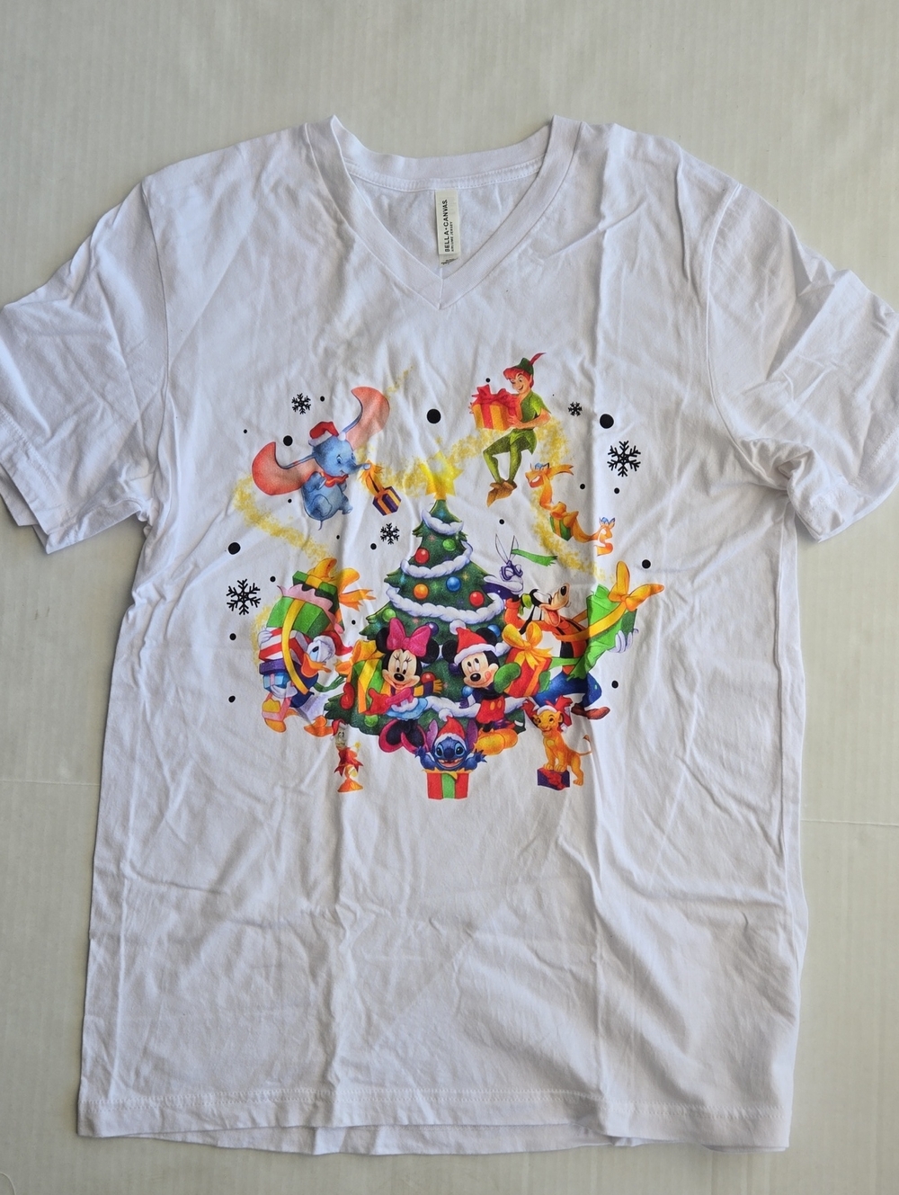 Disney White Tee with Colorful Holiday Characters Christmas Tree Large